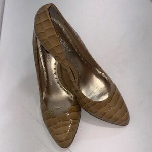 BCBG Tan Croc-Patterned Heels